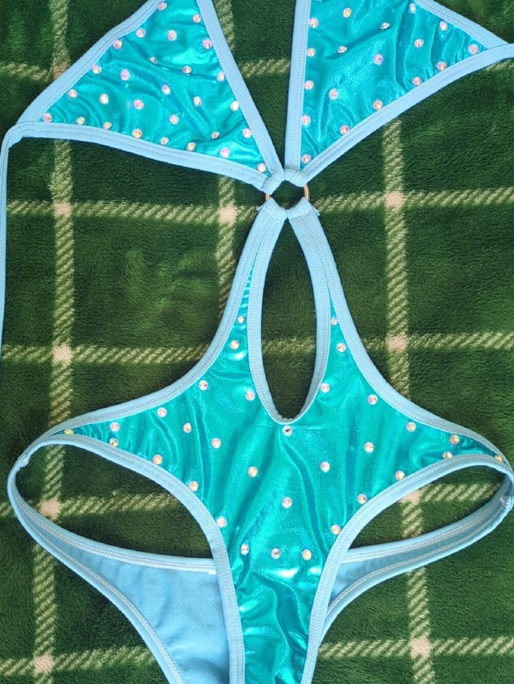 Aqua Rhinestone-Embellished Micro Monokini - Picture 2 of 3